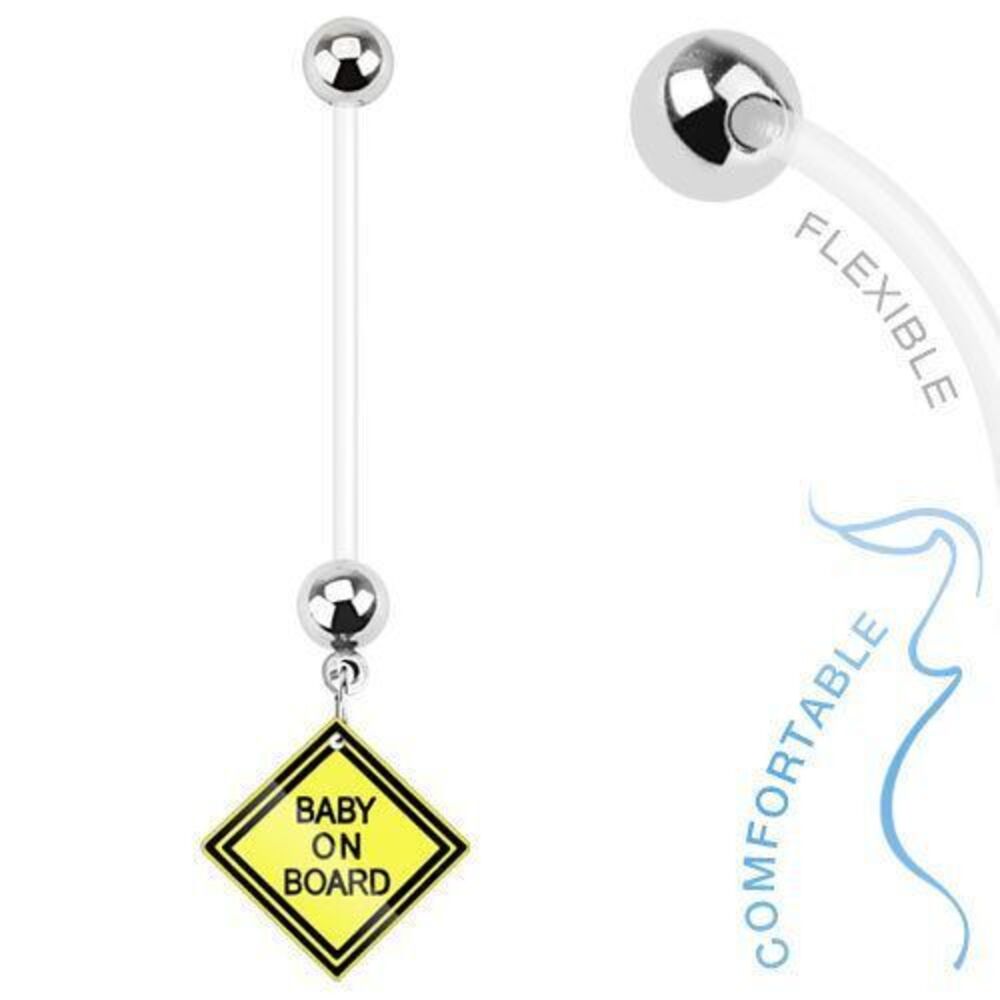 Pregnancy Navel Ring – Baby on Board Dangle – 14G BioFlex 1” Bar Maternity